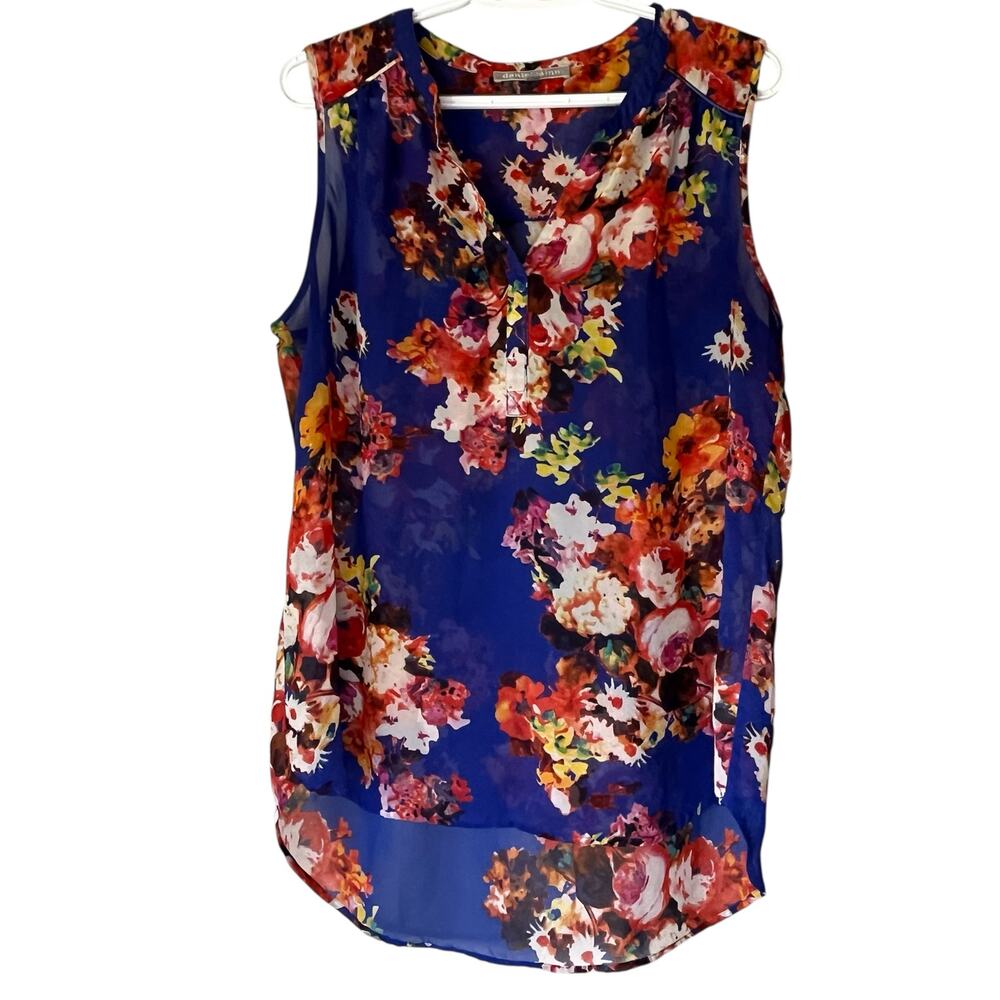 Daniel Rainn Blue Floral Sheer Tank Top Size Large
